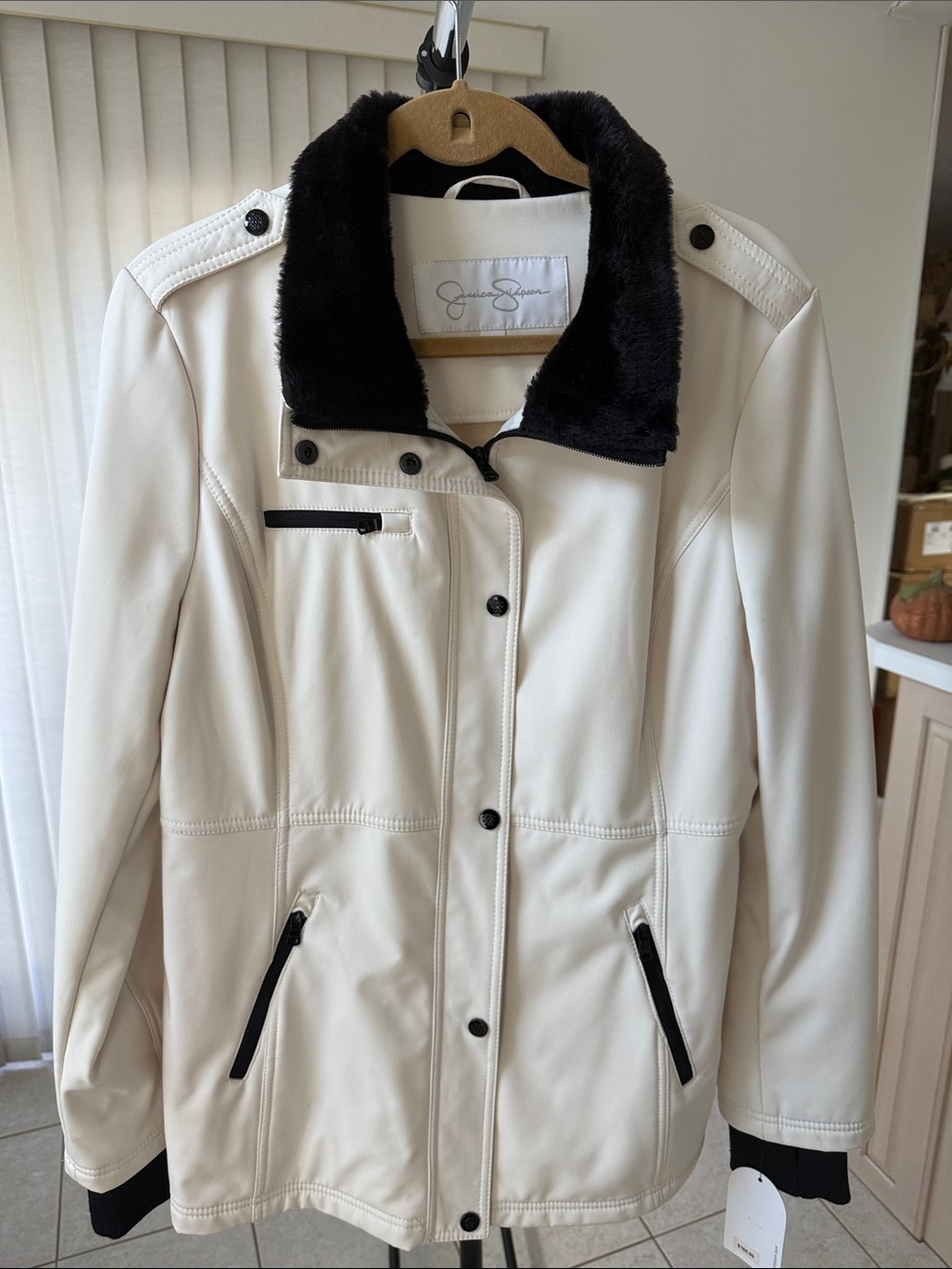 Jessica Simpson Cream Jacket with Black Faux-Fur Collar